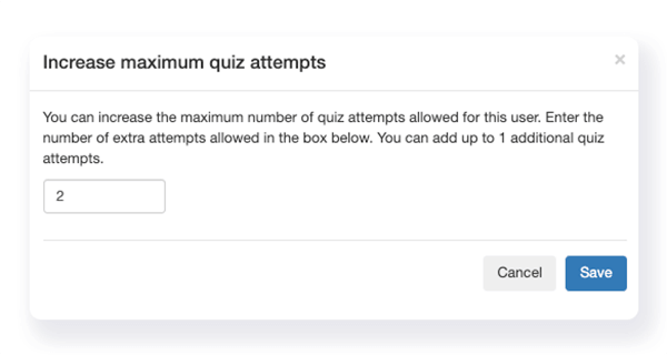 window to add additional attempts you would like to give quiz taker 