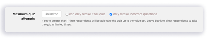 Tick box to select retake incorrect answers only