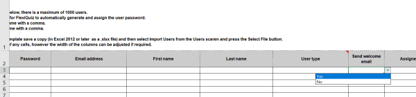 spreadsheet selecting send welcome email option